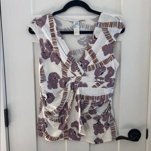 Anthropologie C Keer Poppy Print Faux Wrap Top